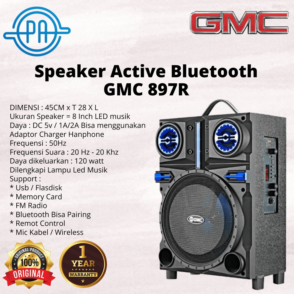 Speaker Aktif Bluetooth MIC GMC 897R 897 R Speaker Aktif GMC ORIGINAL