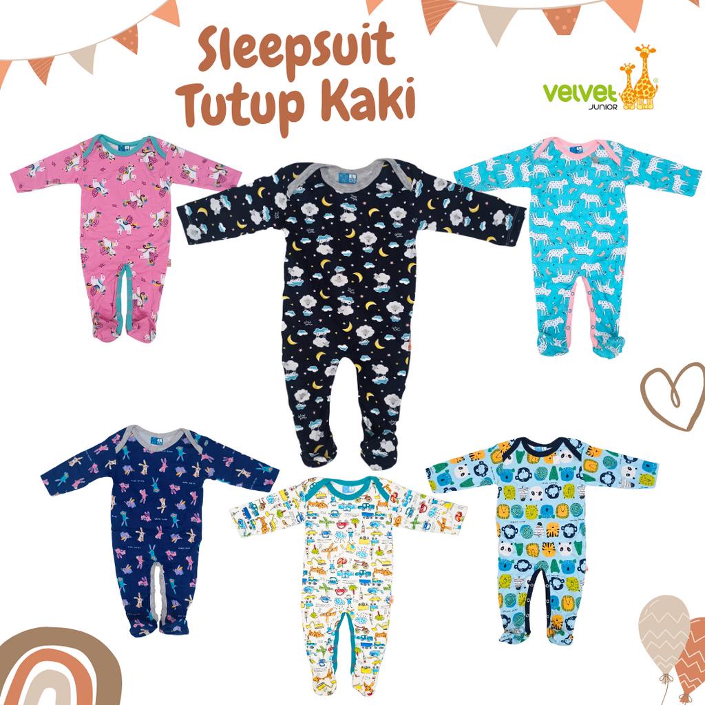 Sleepsuit VELVET DREAMWEAR TUTUP Kaki NB S M L BOY &amp; GIRL TERTUTUP sleep suit dream wear new born