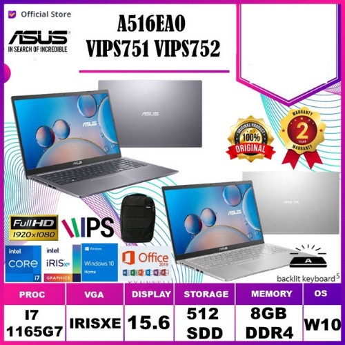 ASUS VIVOBOOK A516EAO-VIPS751 I7-1165G7 8GB 512GB IRISXE 15.6" IPS W1