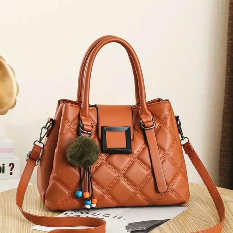 Rully68_ Tas Selempang bercorak jahit&quot; multifungsi Handbag Rossa free pompom