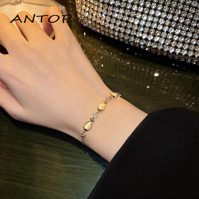 Korea Gelang Serut Titanium Gelang Wanita Mutiara Untuk Wanita Aksesoris Fashion Bracelet ANTOP