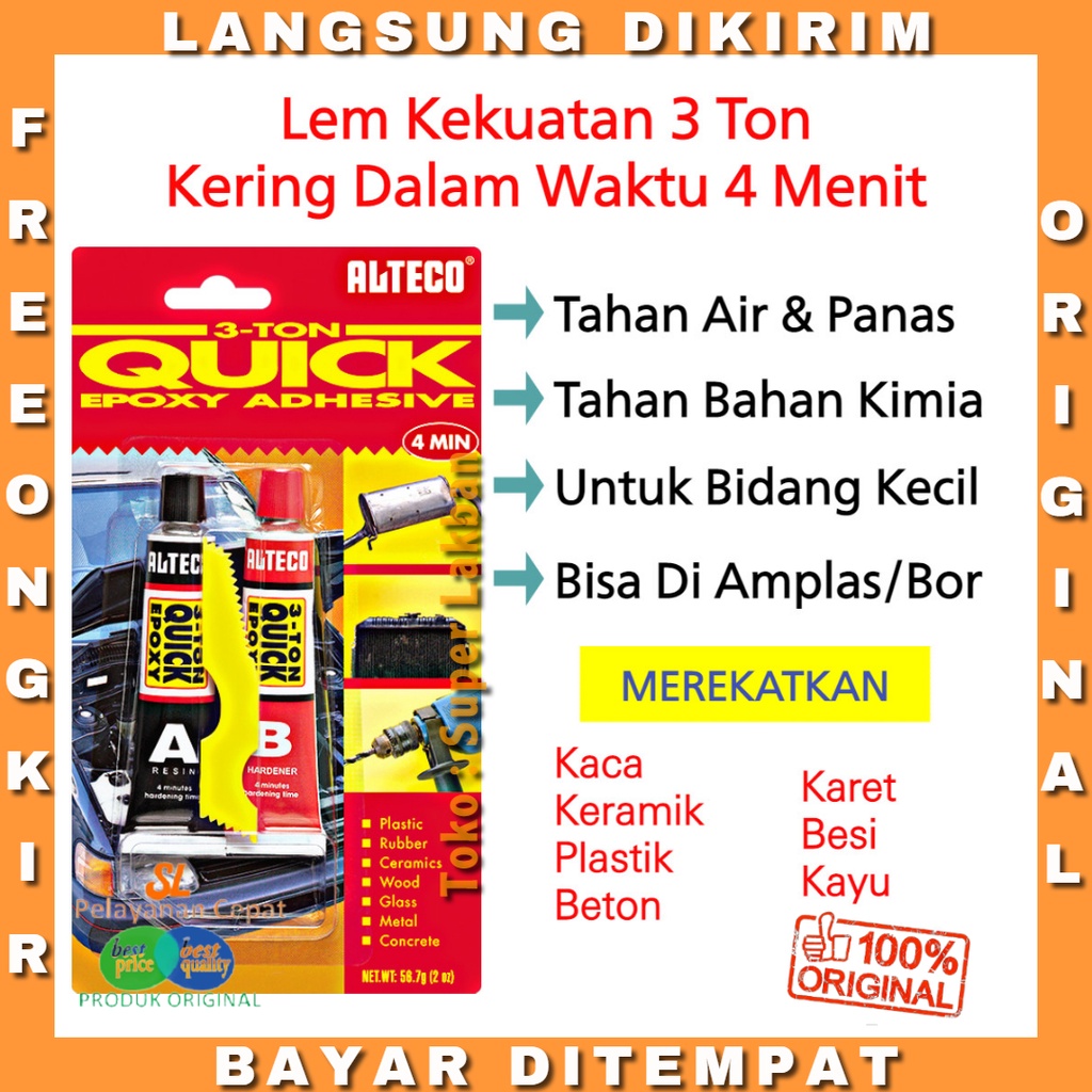 Lem Besi Alteco Quick Epoxy 3 Ton 4 Menit Kering Menempel Kuat Extra Strong Tahan Air Tahan Panas