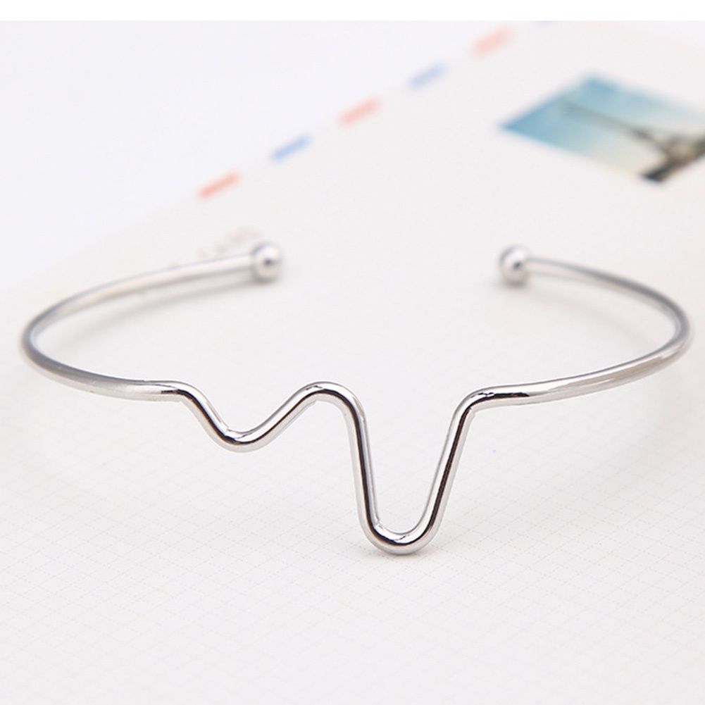 Hu Hu Hu Hu Hu Alat Bantu Pasang Kacamata♡ Gelang Bangle Open Desain Detak Jantung Rhythm ECG Gelombang Untuk Wanita