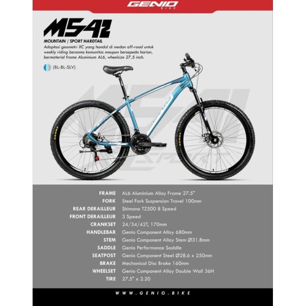 Sepeda MTB 27.5 inch GENIO M 542  M-542 sepeda gunung dewasa 3 x 8 speed rem cakram