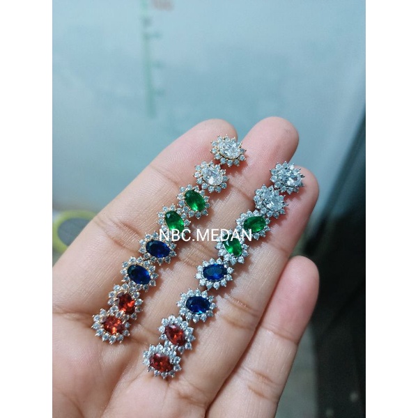 Blue sapphire anting bahan Wynn diamond ,merah,putih,hijau,aman dipake mandi,yg alergi xuping