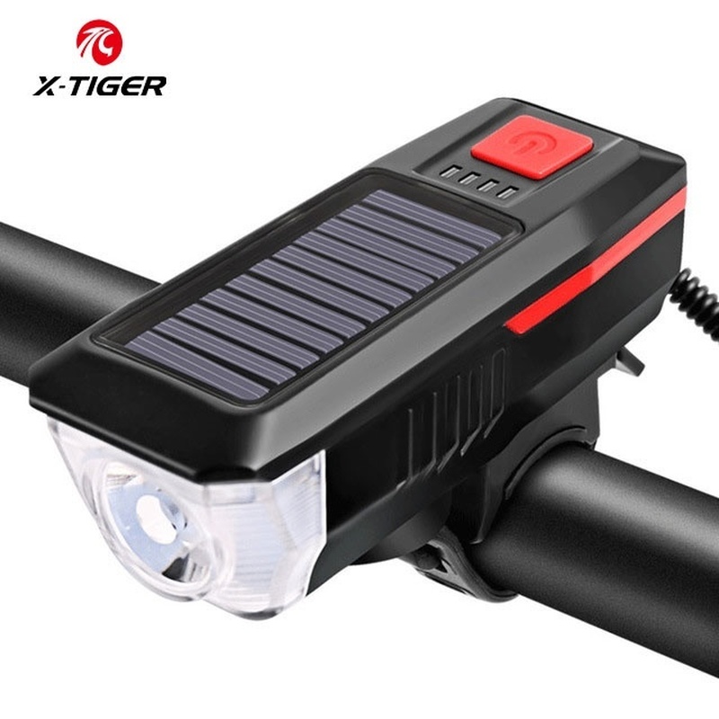 

X-TIGER Bike Light Set dan Horn Solar Powered USB Rechargeable 4 Mode Cycling Headlight Cycling Light