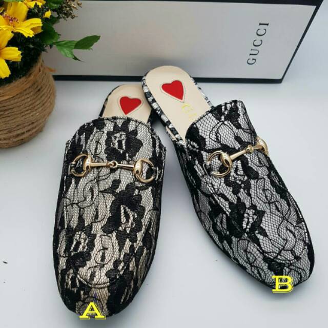 SEPATU WANITA SELOP GUCCI BROKAT IMPORT