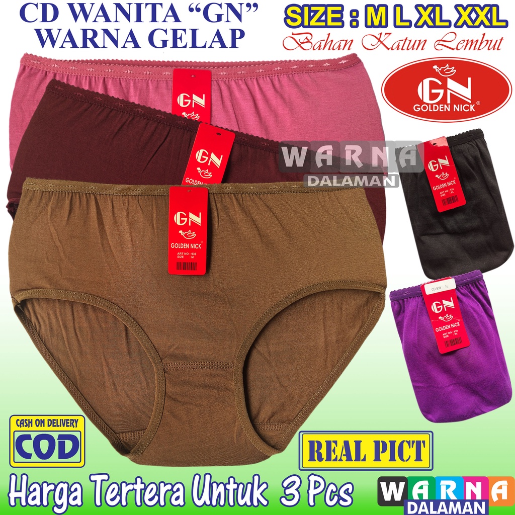 3 Pcs Celana Dalam Wanita Pakaian Dalam Polos Warna Gelap Bahan Katun Lembut | WARNA DALAMAN