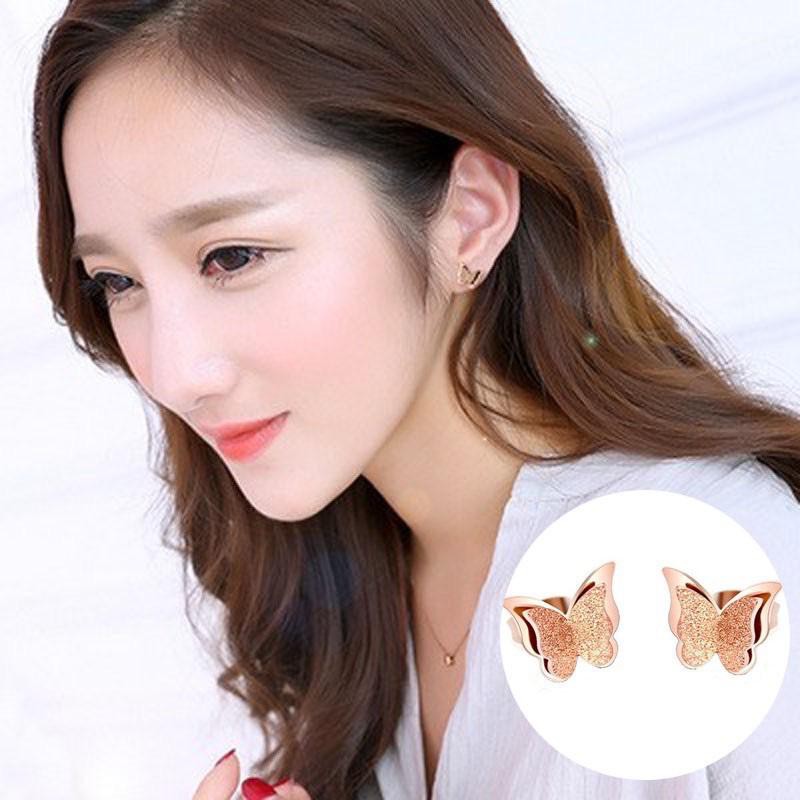 Anting Titanium Kupu kupu Rose Gold Wanita Korea Anti Karat Murah AA001