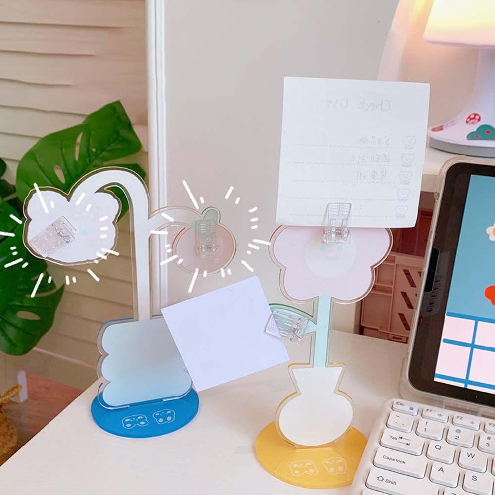 Agustinina Desktop Message Folder Kawaii Acrylic Flower Dekorasi Desktop Klip Pesan Beruang Kecil Multi Fungsi