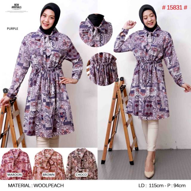 Tunik bahan wolfis dengan variaan tali pinggang serut