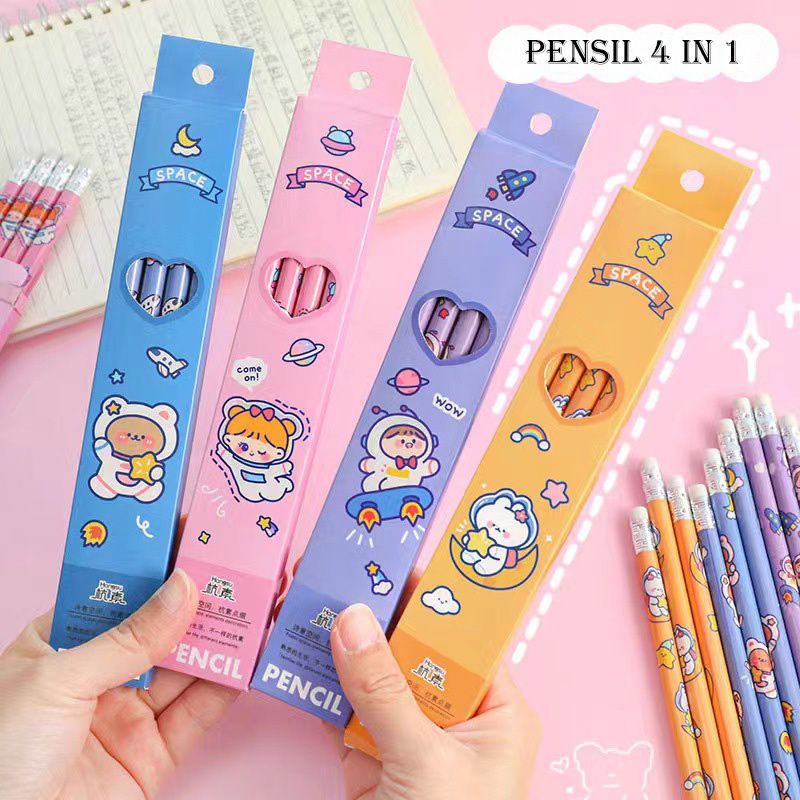 

Pensil tulis set 4pcs warna mix alat tulis anak