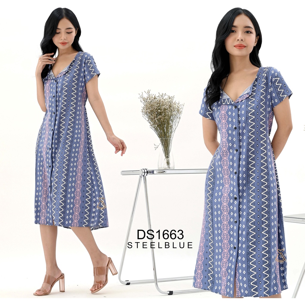 DS1663 - Dress Homey Shakila Twill Flare Korean Style