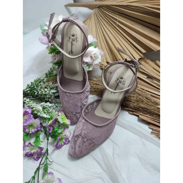 sepatu Mauve tali 5cm kaca