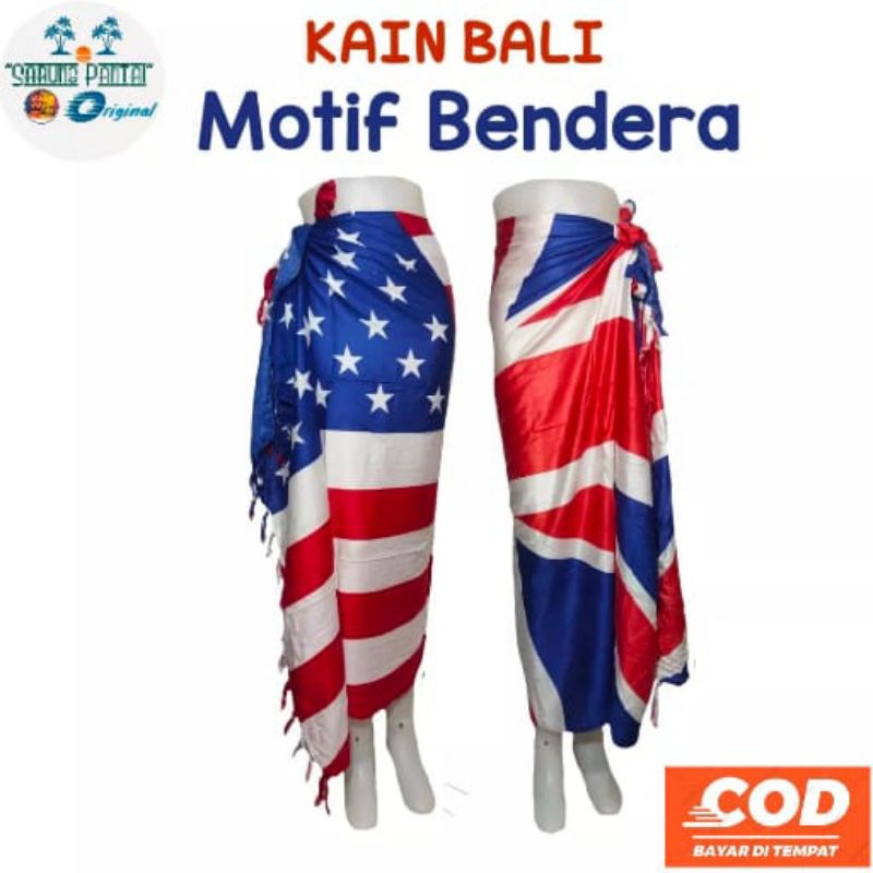 Kain Bali / Kain Pantai / Selendang Bali / Selimut Tipis / Motif Bendera Amerika - Inggris