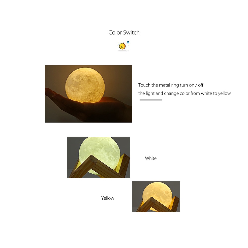 Lampu Tidur 3D Printed Moon Night Light Lamp - 3DPML