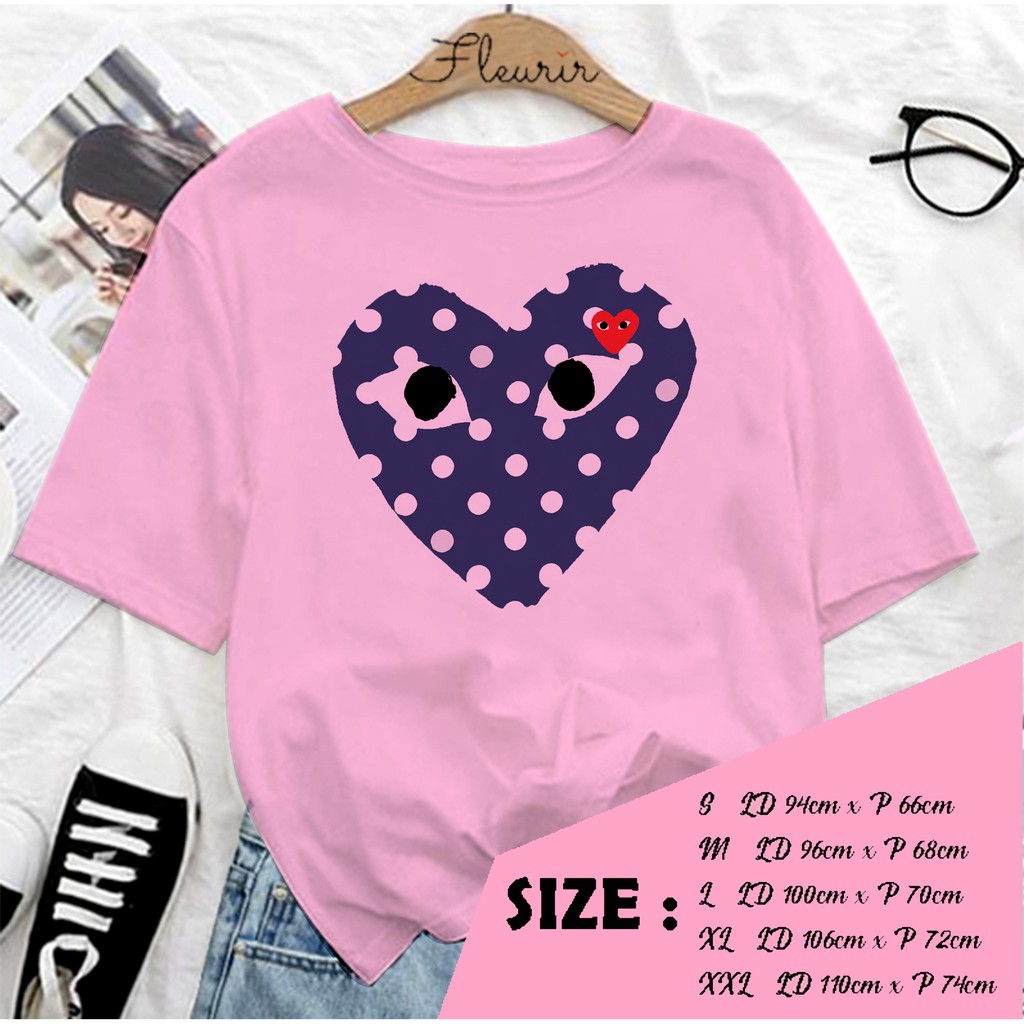 FLEURIR - KAOS CDG POLKADOT WANITA DEWASA LENGAN PENDEK TEE UNISEX PRIA