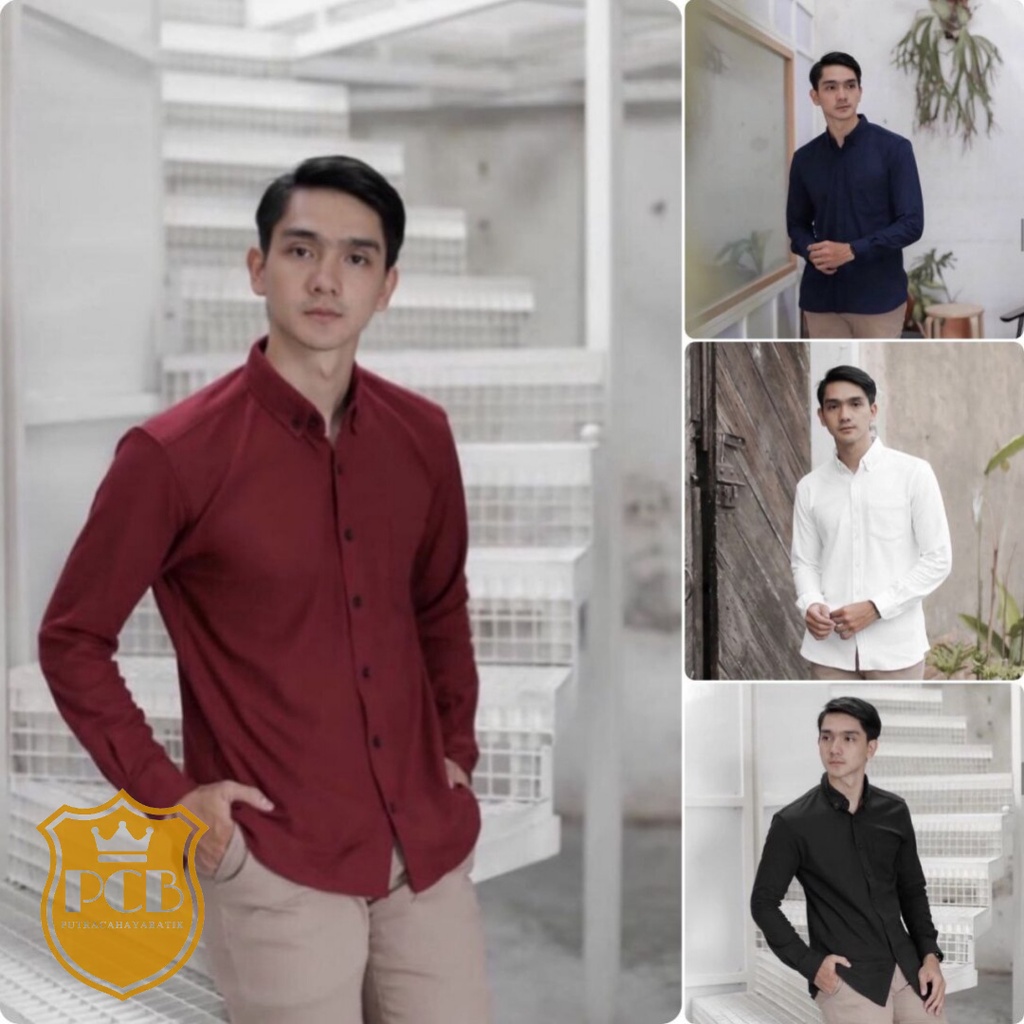 PROMO kemeja pria lengan panjang polos slimfit formal casual baju cowok kerja santai