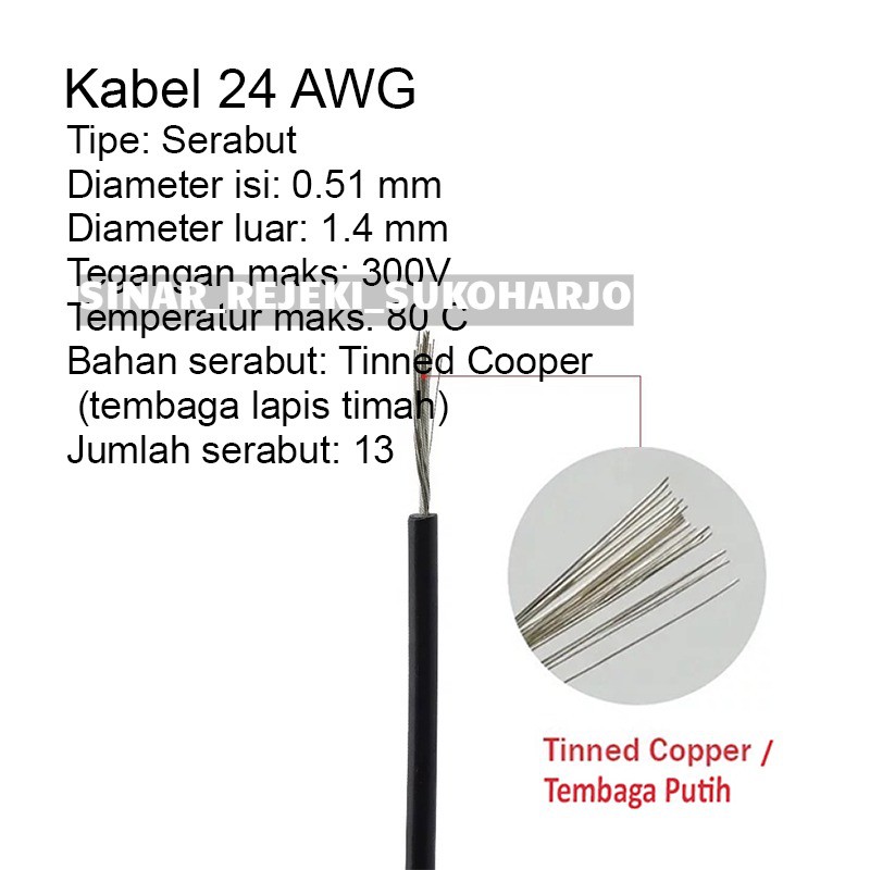 Kabel AWG 24 awg24 Kabel Jumper Serabut Tembaga Putih Silver Eceran per Meter Jumper Cable