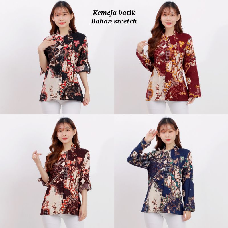 KEMEJA WANITA BATIK LENGAN PANJANG - BAHAN STRETCH