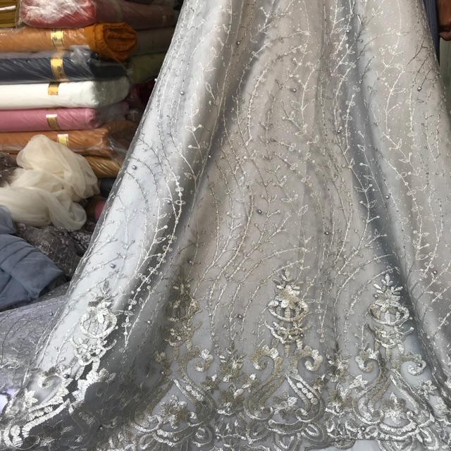 Tulle akar mutiara bunga tepi/tile akar bordir