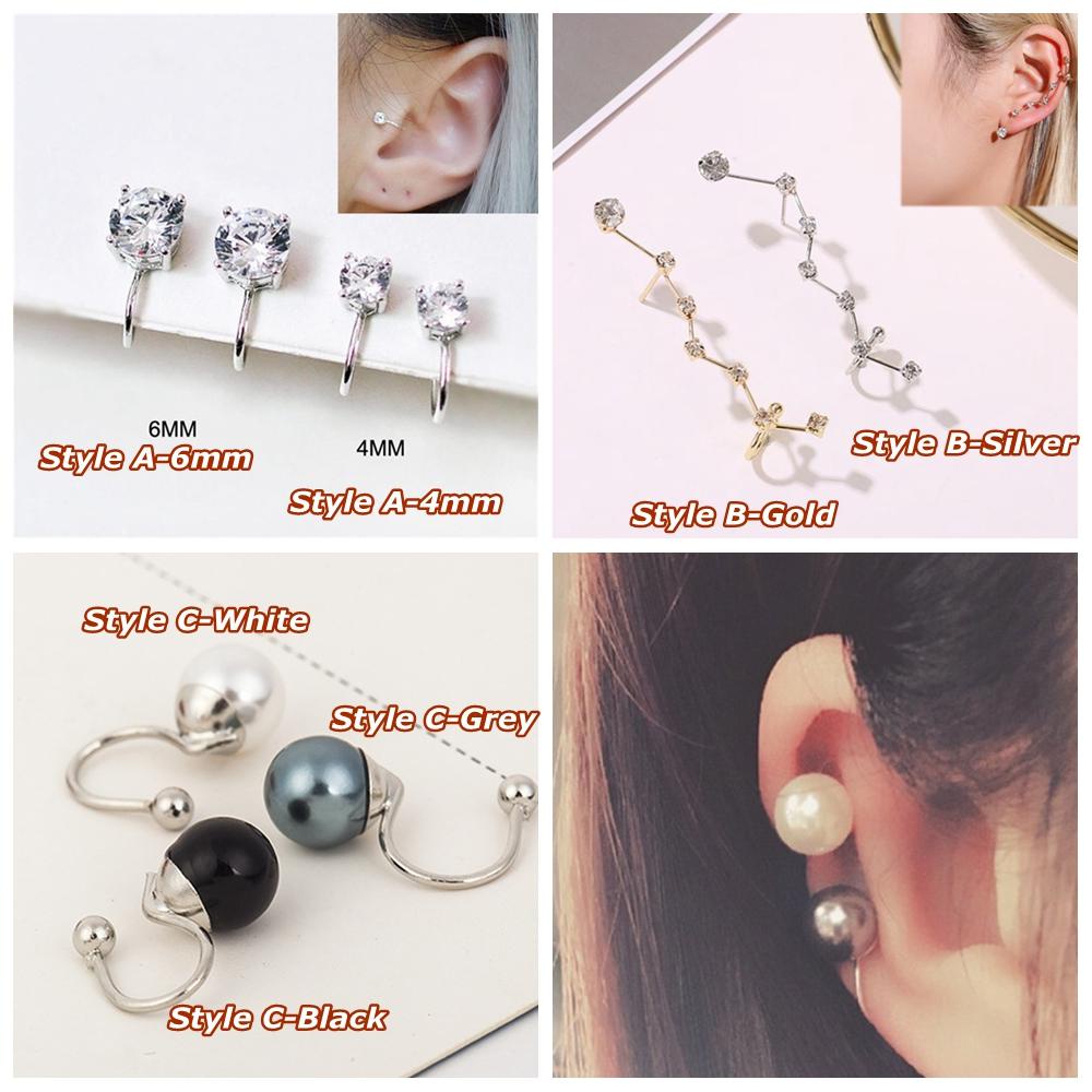 Preva 1/2Pcs Manset Telinga Zirkon 6mm 4mm Pesta Wanita Pria Perhiasan Non Piercing