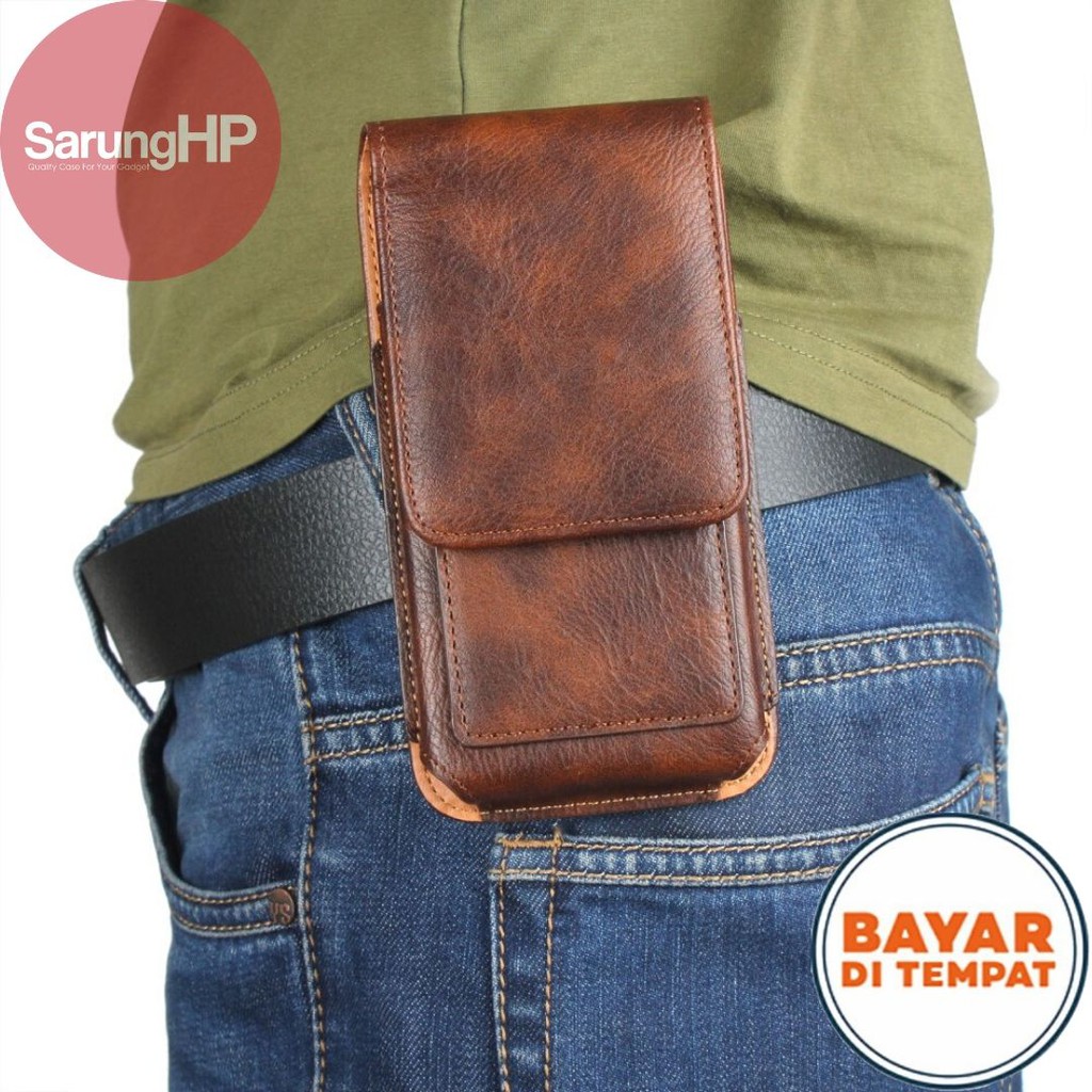 SARUNG HP Dompet Tas Pinggang Kulit Klip Jepit Rotary &amp; Slot Kartu 5 - 6,5 Inch Vertikal