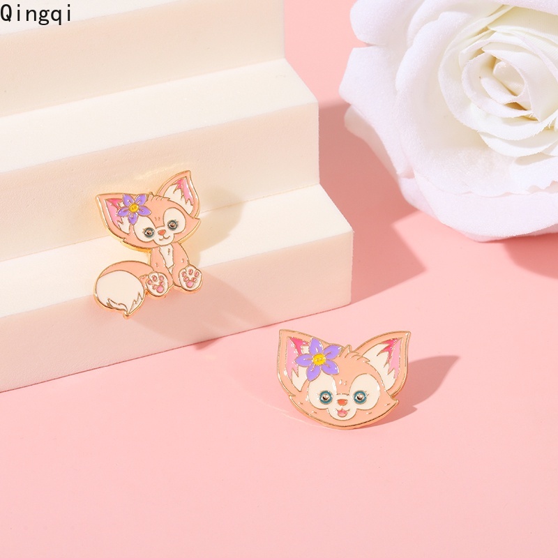 Bros Pin Enamel Bentuk Kartun Rubah Warna Pink Untuk Anak