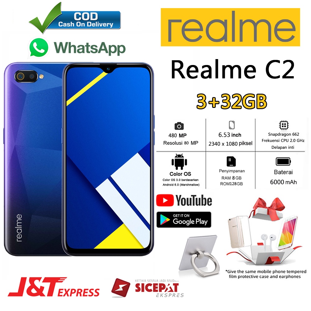 HP Realme C2 Ram 3/32GB Smartphone 4G LET 6.1inches Water Drop Screen 5MP+15MP Handphone