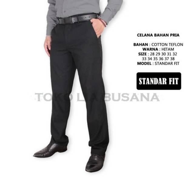Celana Bahan Standar Fit Pria Warna Hitam Polos Bahan Kain Teflon Berkualitas