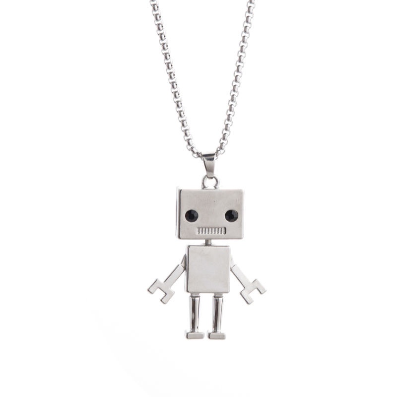 Eropa dan Amerika Keren Bumi disco hip hop square robot baja titanium kalung kepribadian trendi pria