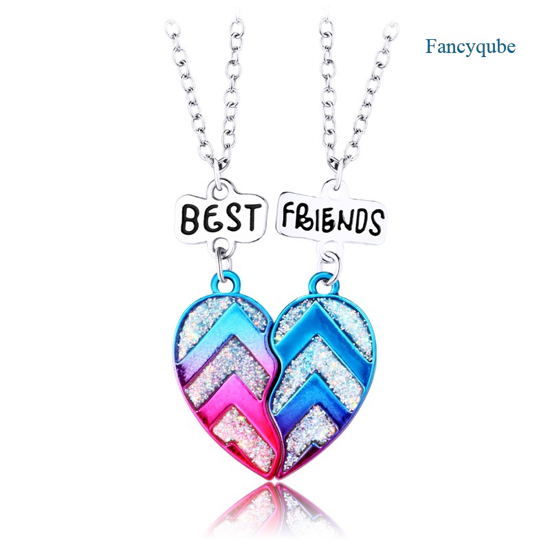 Fancyqube 2pcs Kalung Rantai Hias Liontin Hati Tulisan Best Friend Untuk Unisex