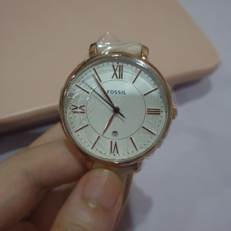 Jam Tangan Fossil ES3988 Jacqueline White Dial Rosegold Blush Leather Strap Watch