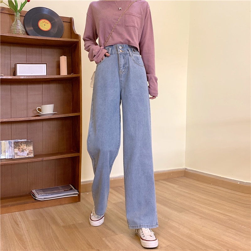 XIAOZHAINV Korean Style Celana Jeans Straight Jeans Wanita