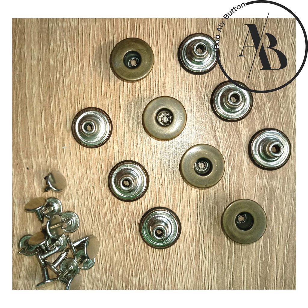 KANCING JEANS PATEN BOLONG DATAR 17 MM ANTIK BRAS PER 12 PCS BD 17 AB