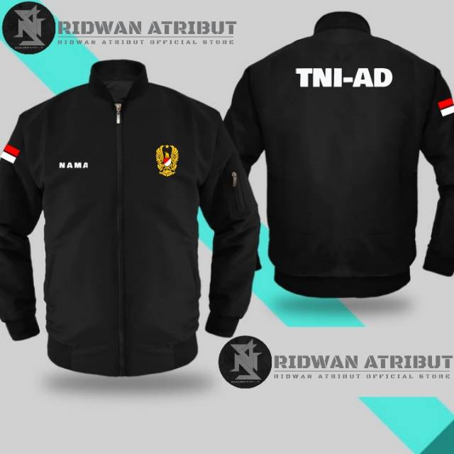 JAKET BOMBER TASLAN .TNI-AD (FULL HITAM NEW)