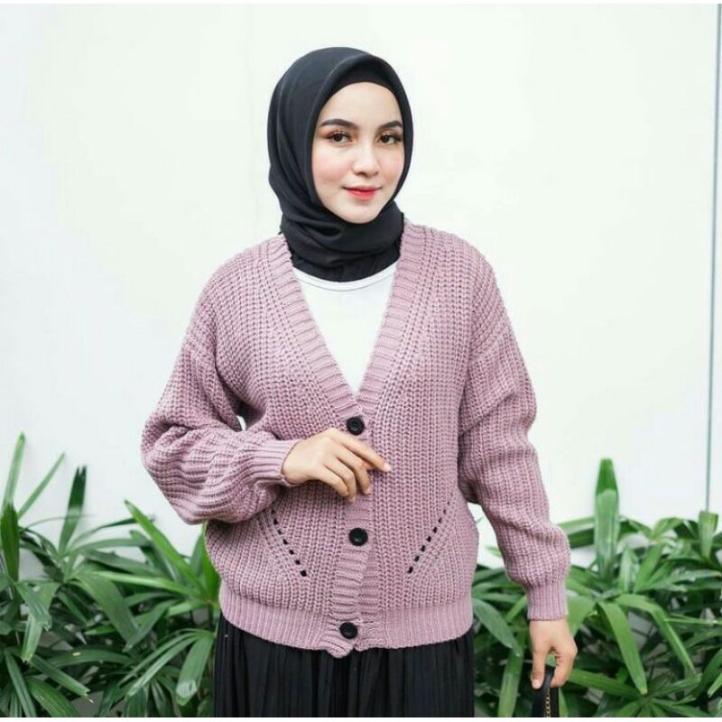 Cardigan Rajut Motif DHIYA | type 3 Get | Rajut TEBAL Premium | Pakaian Rajut Atasan Wanita-nila