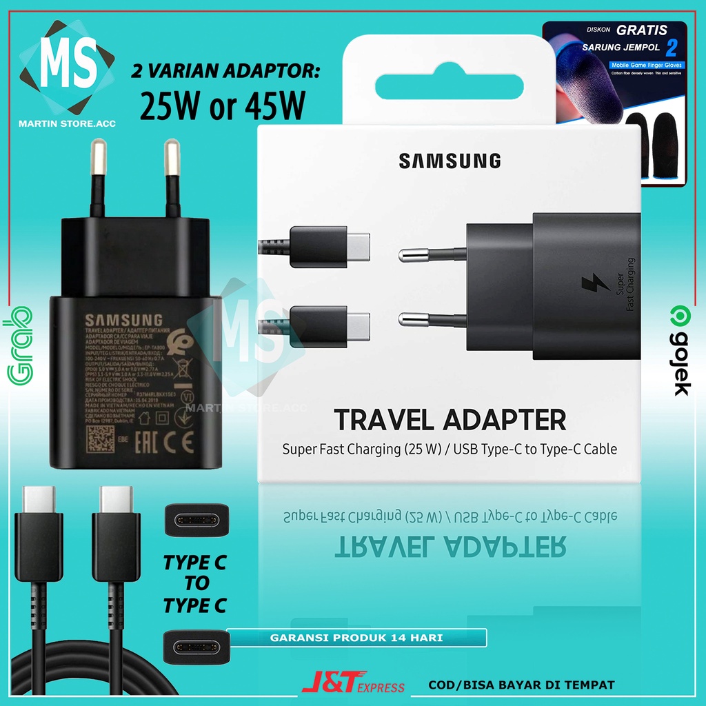 Charger Samsung 100% Original type C to C 25W or 45W Galaxy Note 10+ / Note 10 Lite / Note 20 Ultra / A71 / A72 / A80 / A90 Original 100%