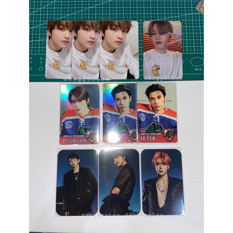 pc cafe chenle, trading card 90s love sungchan ten holo non, tin case jaehyun shotaro haechan nct