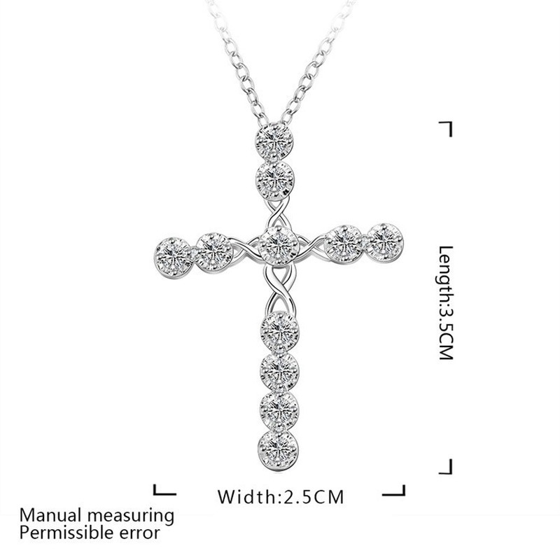 [Ready Stock]Fashion Inlaid Crystal Cross Pendant Silver Plated Necklace