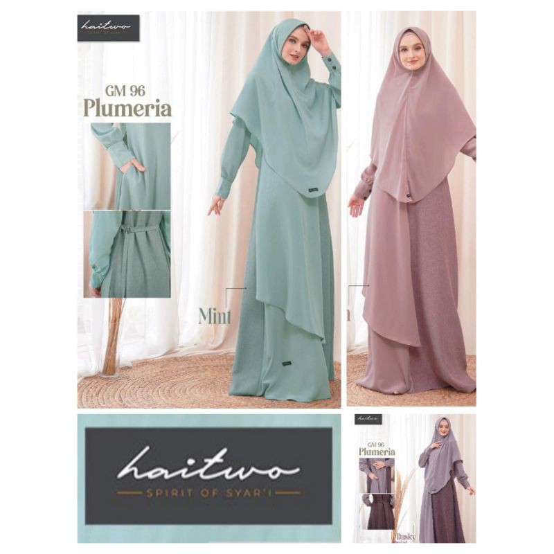 GAMIS SYAR'I SET HIJAB HAITWO GM 96 PLUMERIA (MINT, DUSKY ORCHID, BLUSH PINK)