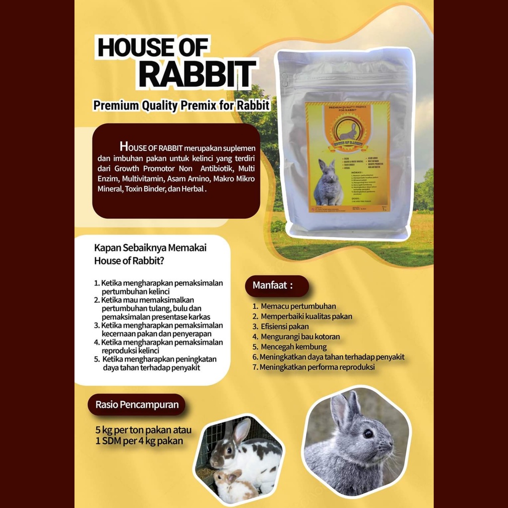 HOUSE OF RABBIT | Premix Suplemen dan Imbuhan Pakan Untuk Kelinci | Apoternak