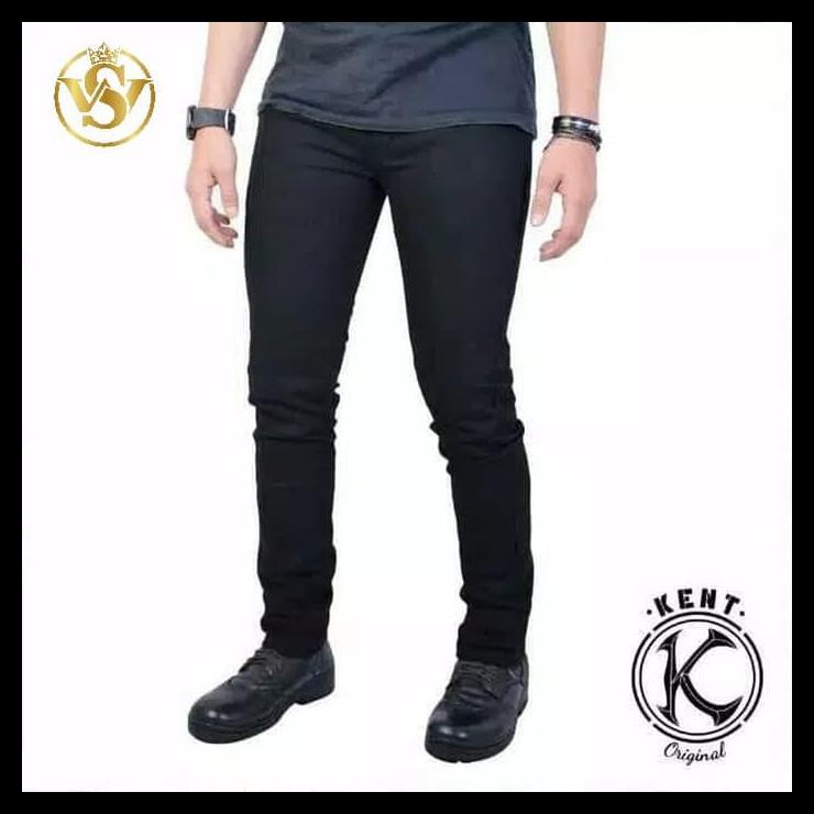 Lswn Celana Jeans Pria Original Celana Levis Cowok Slim Fit Pensil Hitam - Hitam, S Xzyi