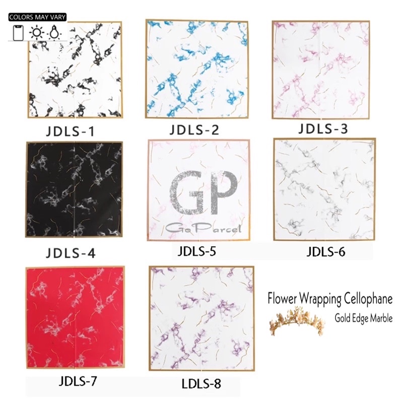 ( 5 Lembar ) GOLD EDGE MARBLE - FLOWER WRAPPING PAPER PLASTIC CELLOPHANE KERTAS BUNGA BUKET FLORIST