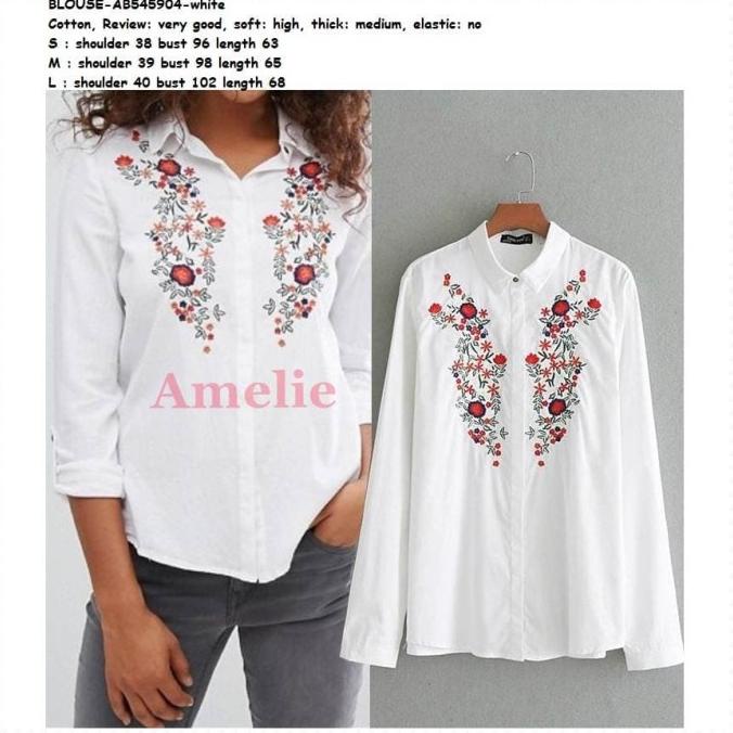 Baju Atasan Hem Kemeja Wanita Bordir Putih Blouse Wanita Import Tunik