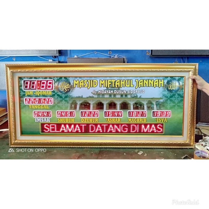 Jam Masjid Digital Waktu Sholat Running Text CUSTOM NAMA 60 x 140 cm