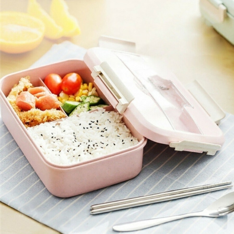 Kotak Makan Jerami Lunch Box Gandum Wheat Tempat Bento Sendok Set/Kotak makan KEKINIAN