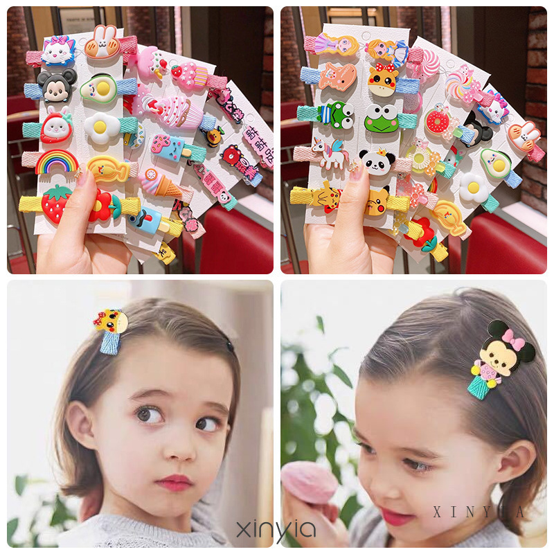 10 Buah / Set Pin Jepit Rambut Anak Korea Unicorn Permen Buah Korea Fashion Rainbow Hitam Merah Muda Jepitian Rambut Lucu aksesoris Rambut