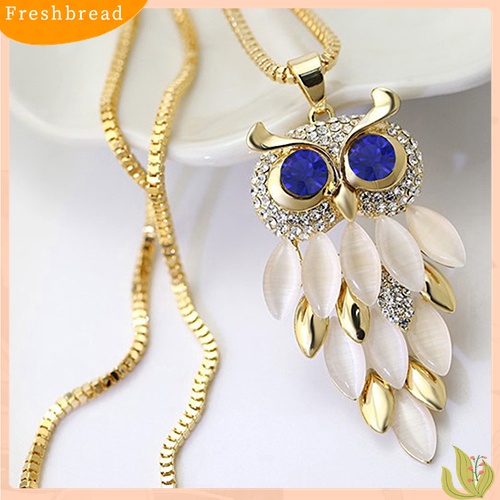 [TERLARIS]Women's Lovely Owl Pendant Rhinestone Long Sweater Box Chain Necklace Jewelry