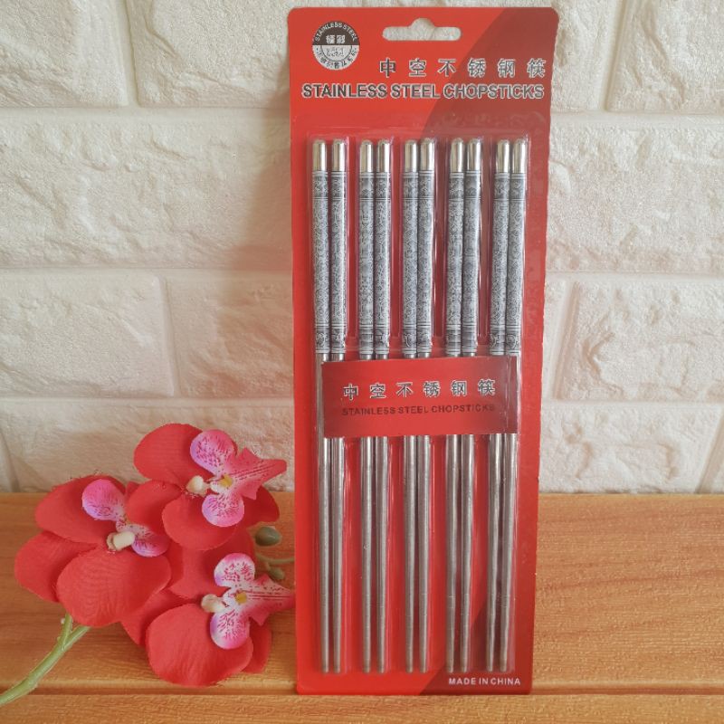 Sumpit Stainless isi 5 Pasang / Sumpit Stainless Murah / Sumpit Motif / Sumpit Korea / Chopstick